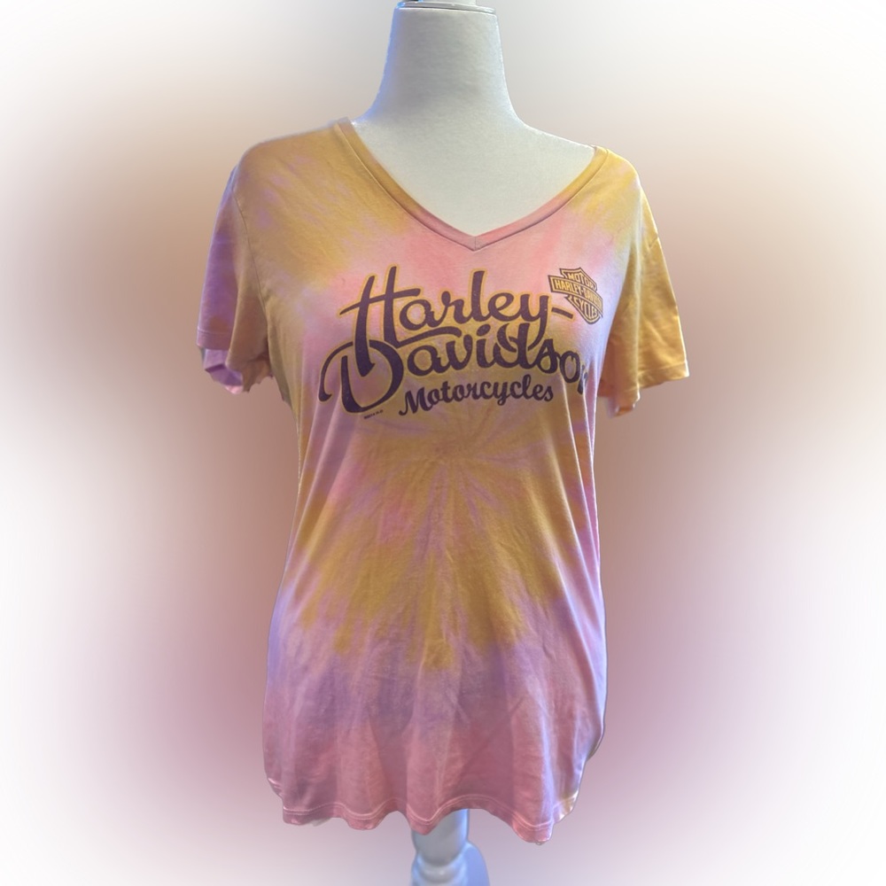 Harley-Davidson tie dye shirt pink, yellow, purple